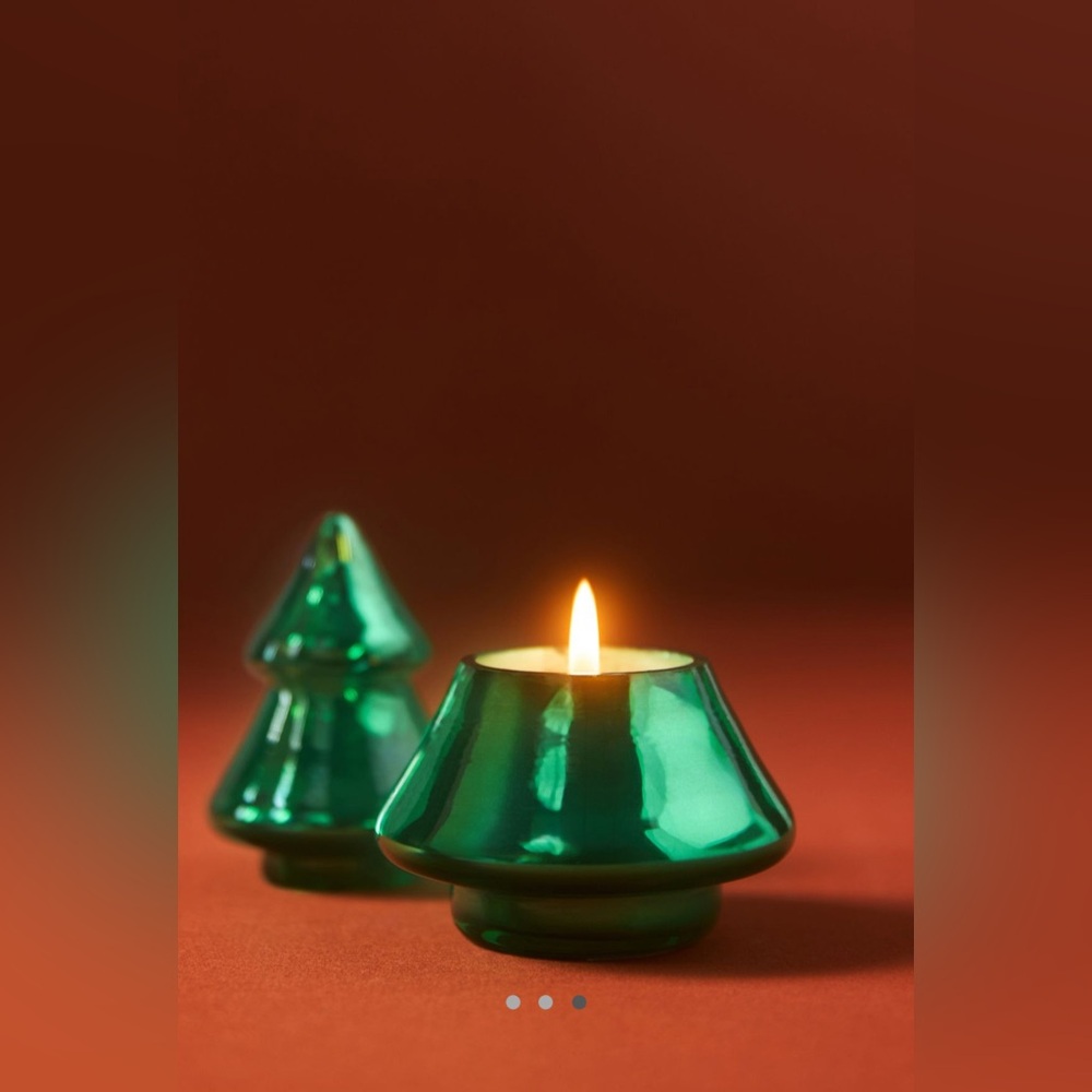 Anthropologie Mini Tree Woody Fresh Balsam & Cedarwood Glass Candle in Green NEW